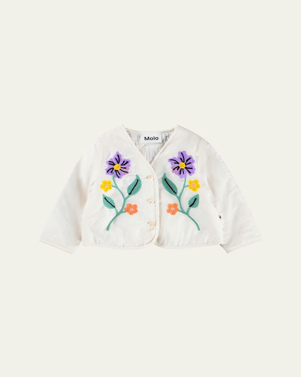 Girl's Happy Floral Embroidered Cotton Cardigan, Size 6M-4